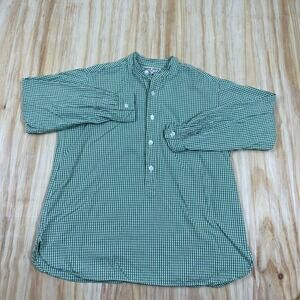 Carrier Company Linen Button Peasant Shirt Mens L Collarless England Green Plaid